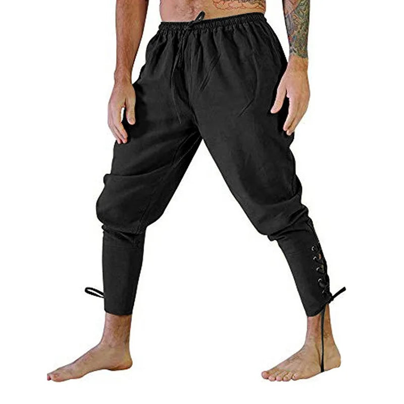 Men’s Pirate & Viking Costume Pants – Renaissance Medieval Drawstring Shorts for Halloween Cosplay