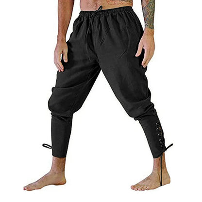 Men’s Pirate & Viking Costume Pants – Renaissance Medieval Drawstring Shorts for Halloween Cosplay