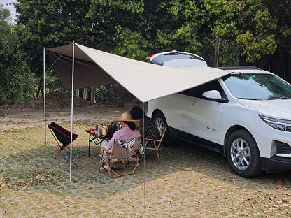 Manta Ray Car Side Awning – Black Coating Waterproof Tarp with Suction Cup Anchor for SUV Camping & Shade