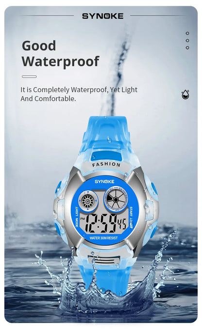SYNOKE Student Electronic Watch - Waterproof Sports Watch for Children, Glow Multi-Function Digital Watch with 7 Colors Light, Perfect Gift