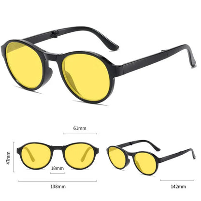 Anti-Glare Foldable Night Vision Driving Glasses – Blue Light Blocking Round Shades for Men & Women with Case