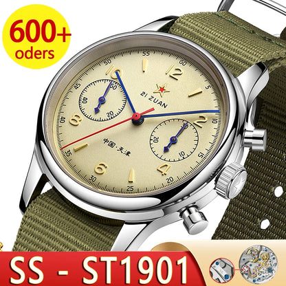 40mm 1963 Pilot Aviation Mechanical Chronograph — Original Seagull ST1901 Movement Men's Sapphire Vintage Watch