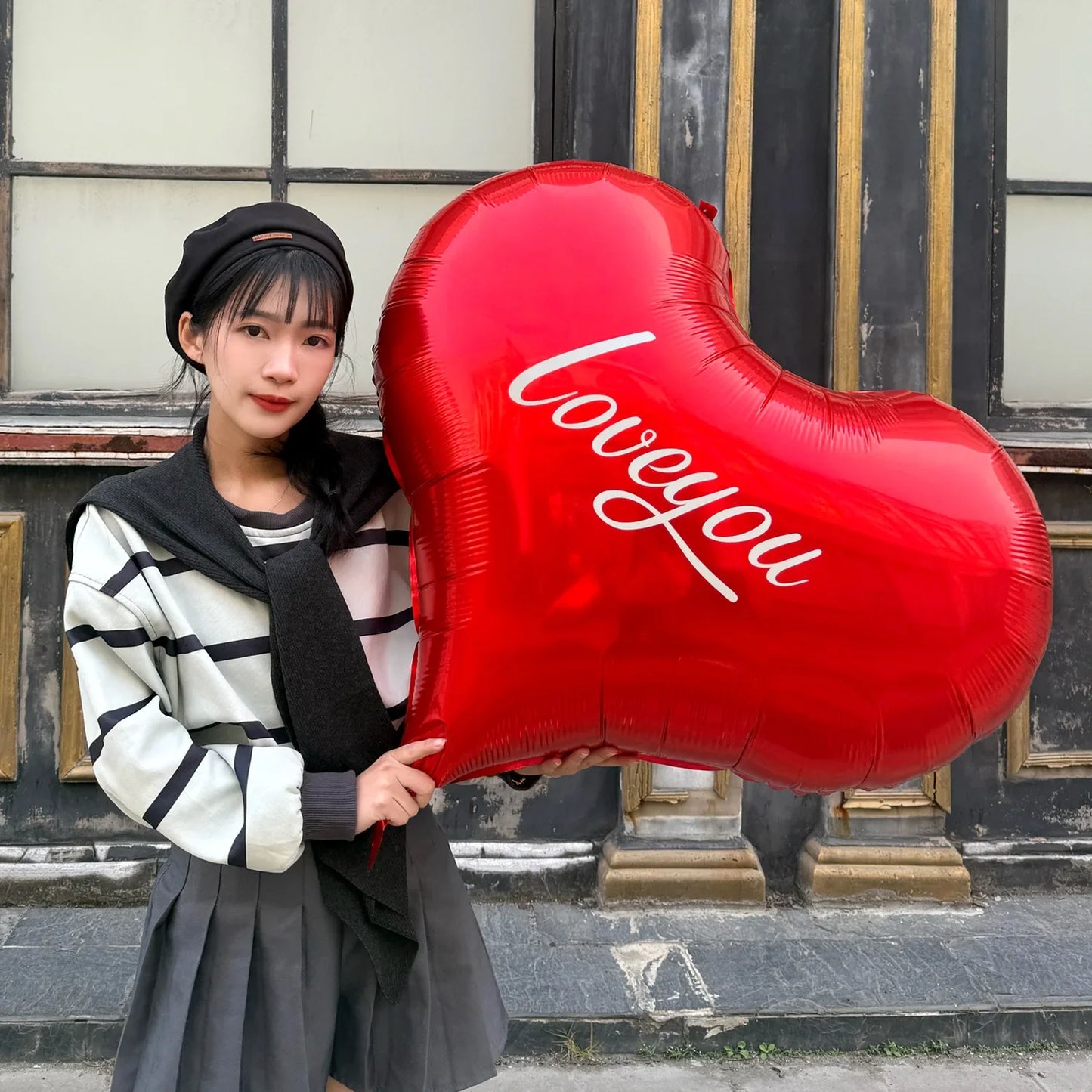 Happy Valentine’s Day Heart Balloon Stand Set – Love Bear & Heart-to-Heart Balloons Wedding Party Decoration