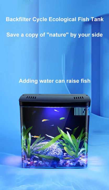 Mini Fish Tank for Living Room - Self-Circulating Eco Tank with Back Filter for Goldfish
