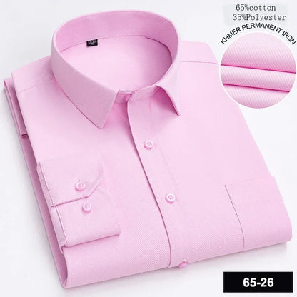 Men’s Slim Fit Long Sleeve Shirt - Formal Plaid Cotton Office Shirt with Single Pocket