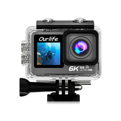 6K 4K60FPS Action Camera – 50MP Dual Screen, 2.0" Touch LCD, EIS, WiFi, 170° Lens, 30M Waterproof, 5X Zoom with Remote