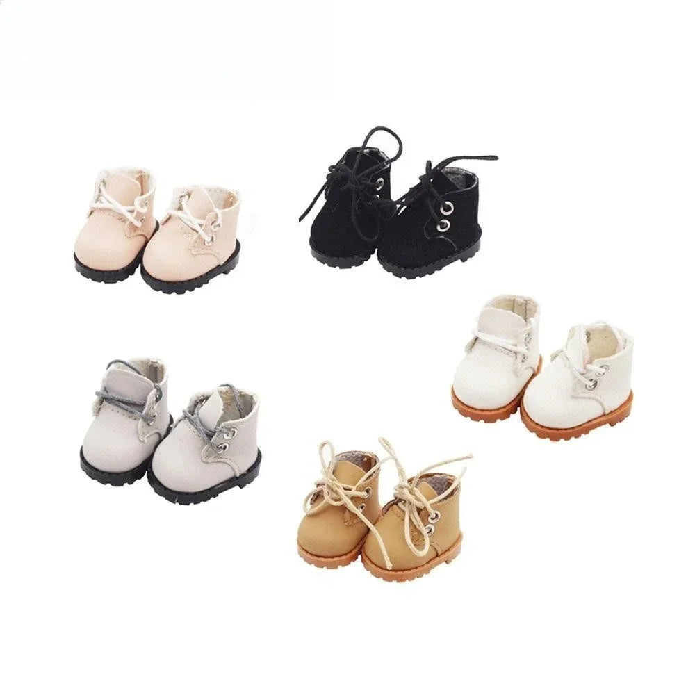 Labubu Doll Shoes – 3.8cm Lace-Up Mini Leather Shoes for 15-17cm Dolls, Cute Kawaii Accessory