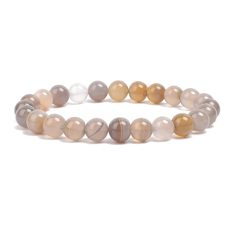 Natural Stone Bead Bracelet - Amethyst Crystal Quartz Aquamarine Jade Agate Elastic Bangle Jewelry for Women & Men