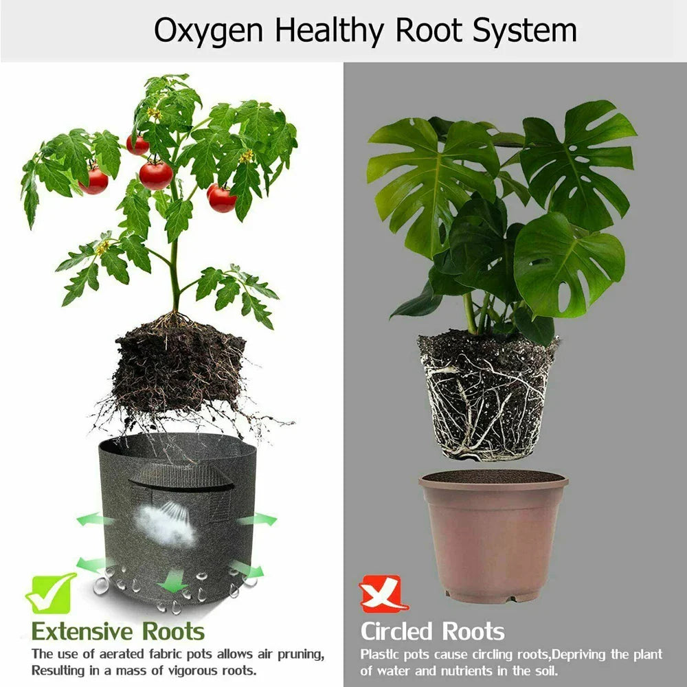 Vegetable/Flower Grow Bags – 1-5 Pcs, 1-12 Gallons Non-Woven Aeration Fabric Pots with Handles