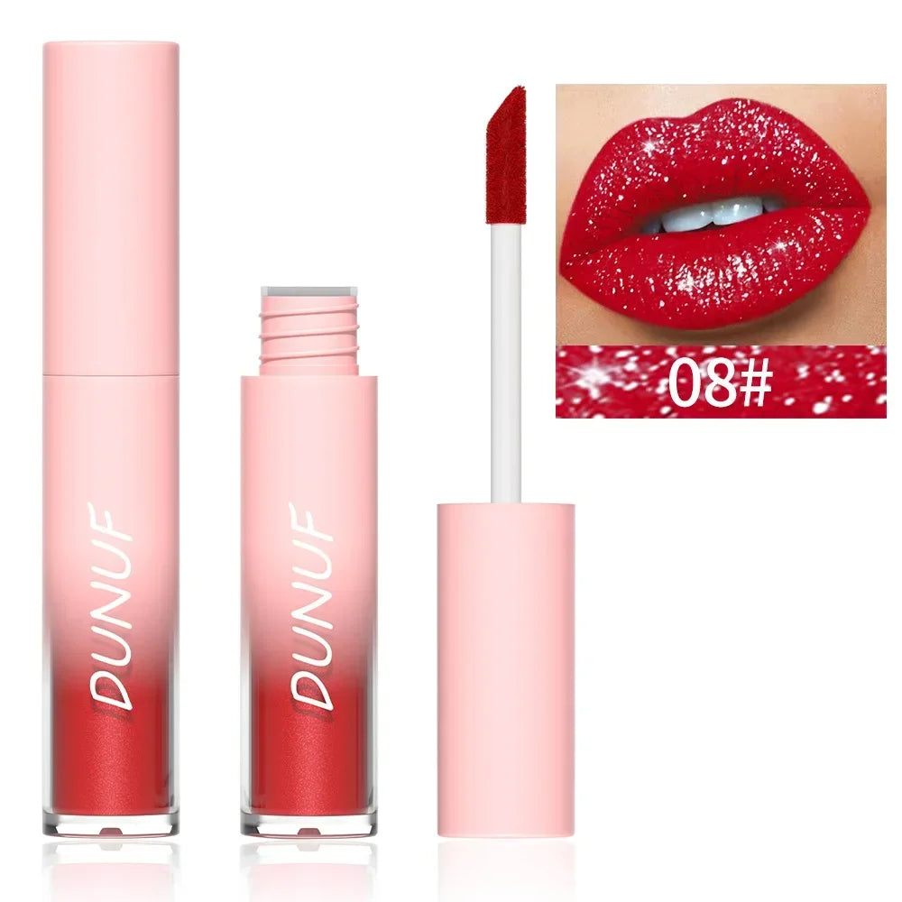 18-Color Sexy Red Diamond Glitter Lip Gloss – Metallic, Waterproof, Long-Lasting Matte Shimmer Liquid Lipstick for Women