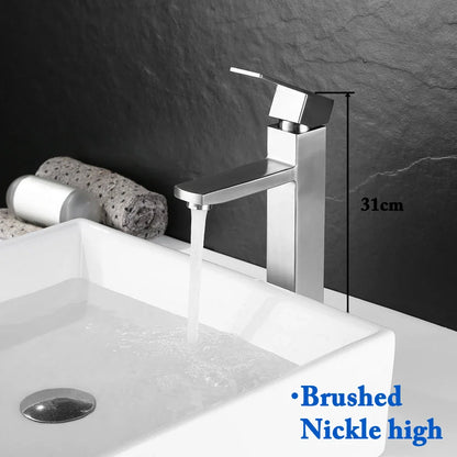 Matte Black Basin Sink Faucet - Deck Mounted Hot & Cold Water Mixer Tap for Bathroom Lavatory Sink (Hose Not Included)
