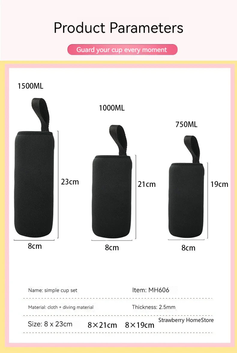 750/1000/1500ML Insulated Sport Water Bottle Case – Black Bottle Carrier, Mug Cup Cover for Outdoor & Gym