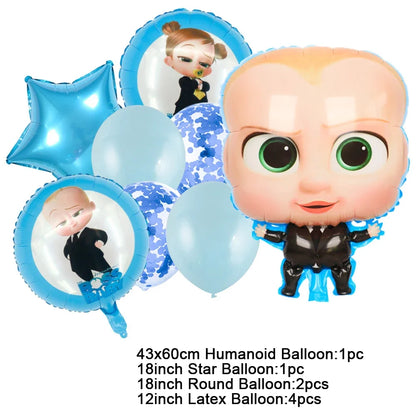 Cartoon Boss Baby Birthday Party Set - Disposable Tableware, Backdrop & Balloons for Kids Baby Shower Decor