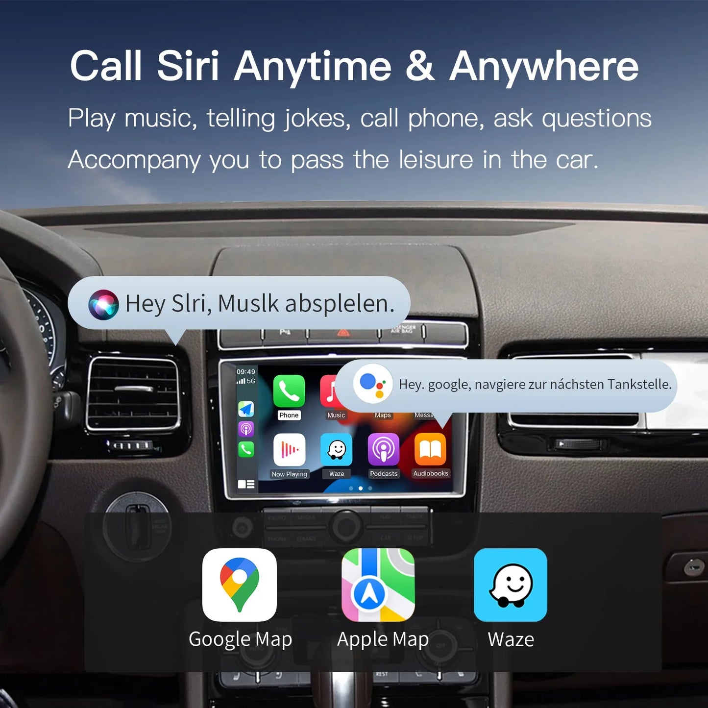 Wireless CarPlay & Android Auto Adapter for VW Touareg 7P RNS850 – 8-Inch Screen Mirroring, CarPlay & AirPlay Multimedia 2011-2018