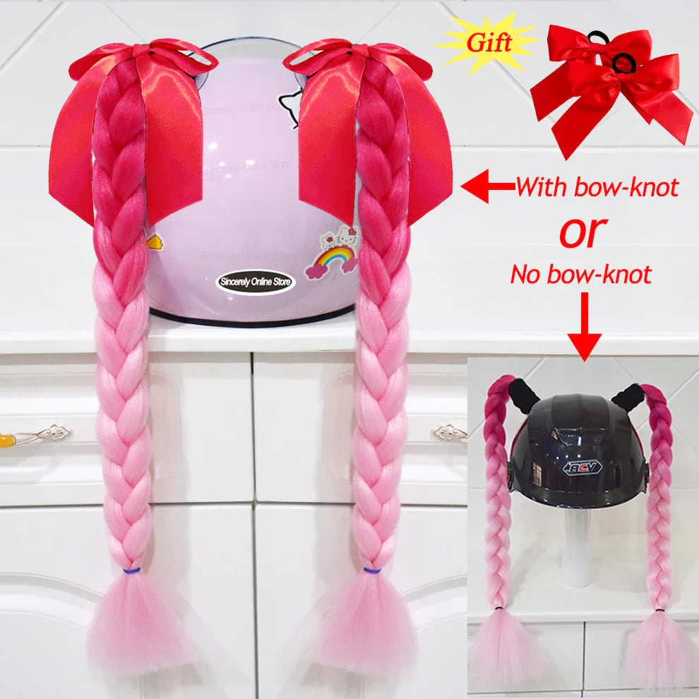 2pcs Motorcycle Helmet Braids - Woman's Twist Pigtail Wig for Helmets, 164 Colors with Sucker