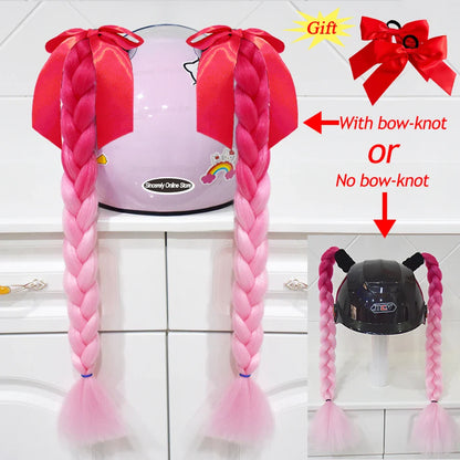 2pcs Motorcycle Helmet Braids - Woman's Twist Pigtail Wig for Helmets, 164 Colors with Sucker