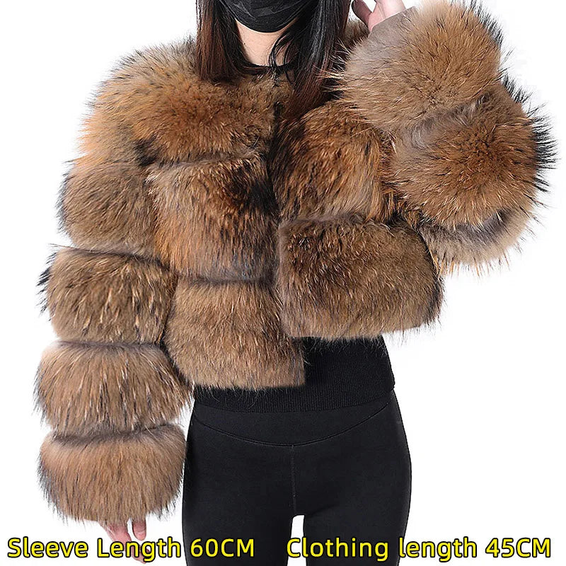 2025 Maomaokong Women’s Real Fur Coat – Natural Raccoon & Fox Fur Jacket with Hood, Warm Winter Outerwear