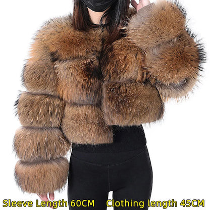 2025 Maomaokong Women’s Real Fur Coat – Natural Raccoon & Fox Fur Jacket with Hood, Warm Winter Outerwear