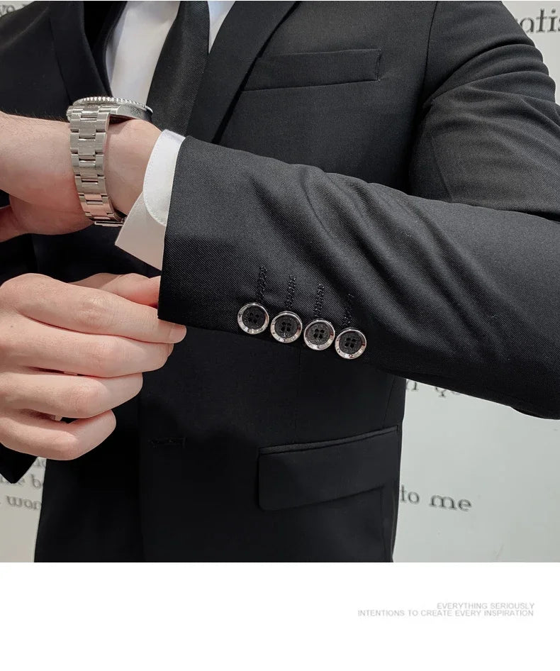 Men’s Business Suit Set — Blazer, Vest & Pants, Slim Fit Solid Color Wedding & Formal Dress Suit, Plus Size
