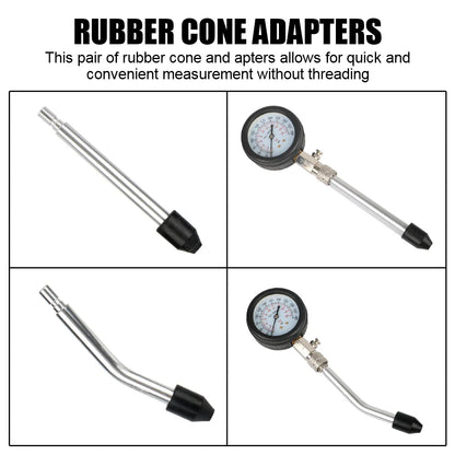 Gasoline Engine Compression Meter - 0-300 PSI Pressure Gauge Automotive Cylinder Tester Kit with M10 M12 M14 M18 Adapters