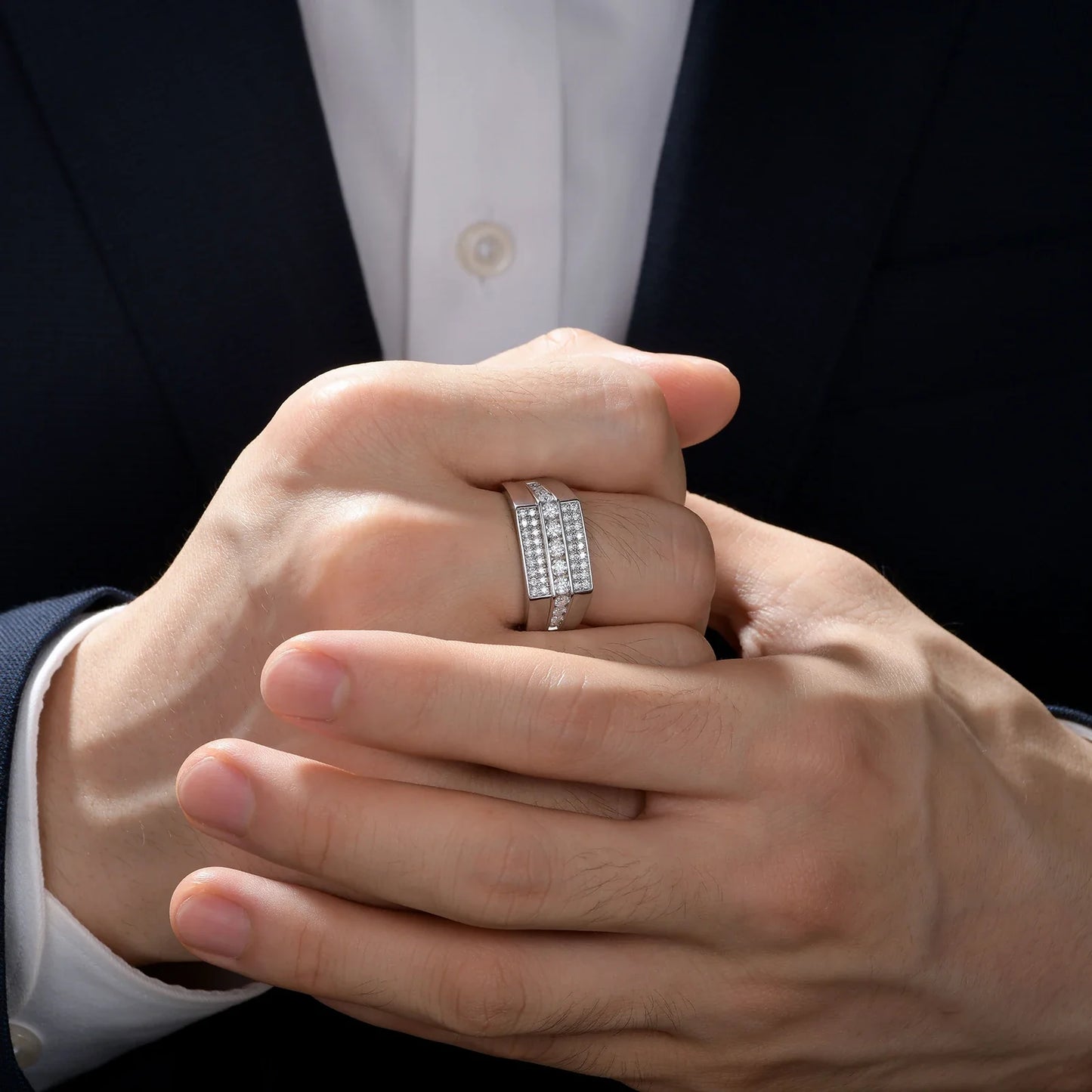 Newshe Full Moissanite Wedding Band for Men – 925 Sterling Silver Pave Engagement & Eternity Promise Ring
