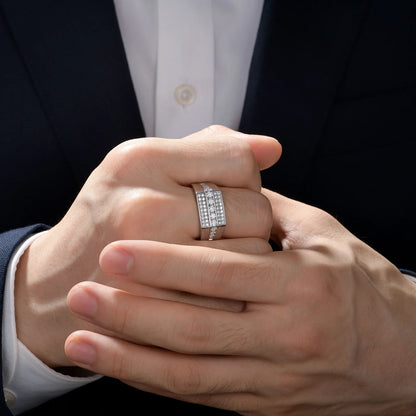 Newshe Full Moissanite Wedding Band for Men – 925 Sterling Silver Pave Engagement & Eternity Promise Ring