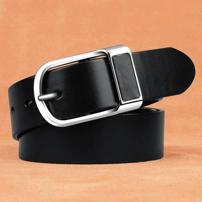 Genuine Leather Men's Belt – High-Quality Buckle, Cowskin Casual & Business Waistband, Cowboy Fashion Designer 2024 New