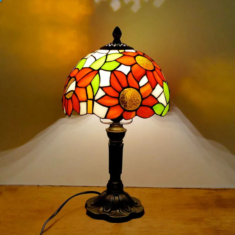 Retro Stained Glass Table Lamp – Colorful E27 Art Lampshade, Mediterranean Baroque Style Bedside Bedroom Décor Light