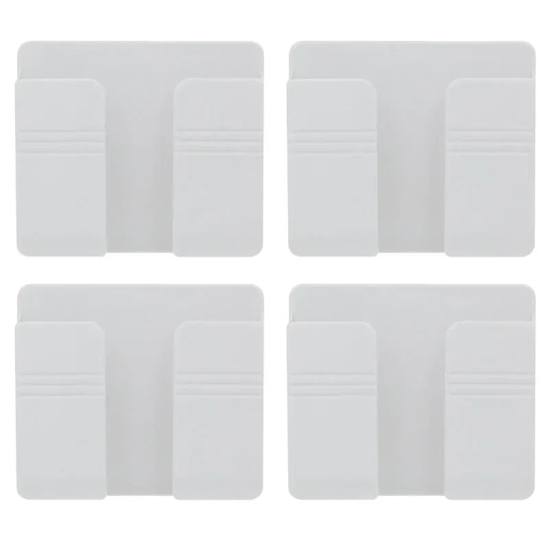 4-Piece Wall-Mounted Storage Box Set - Multifunctional Punch-Free Organizer for TV Remote Control, DIY Mobile Phone Plug, and Charging Holder