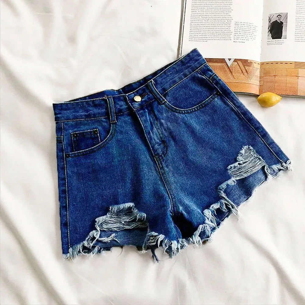 Women's High-Waist Denim Shorts – Summer Korean Y2K Cowboy Style with Tassels & Pockets