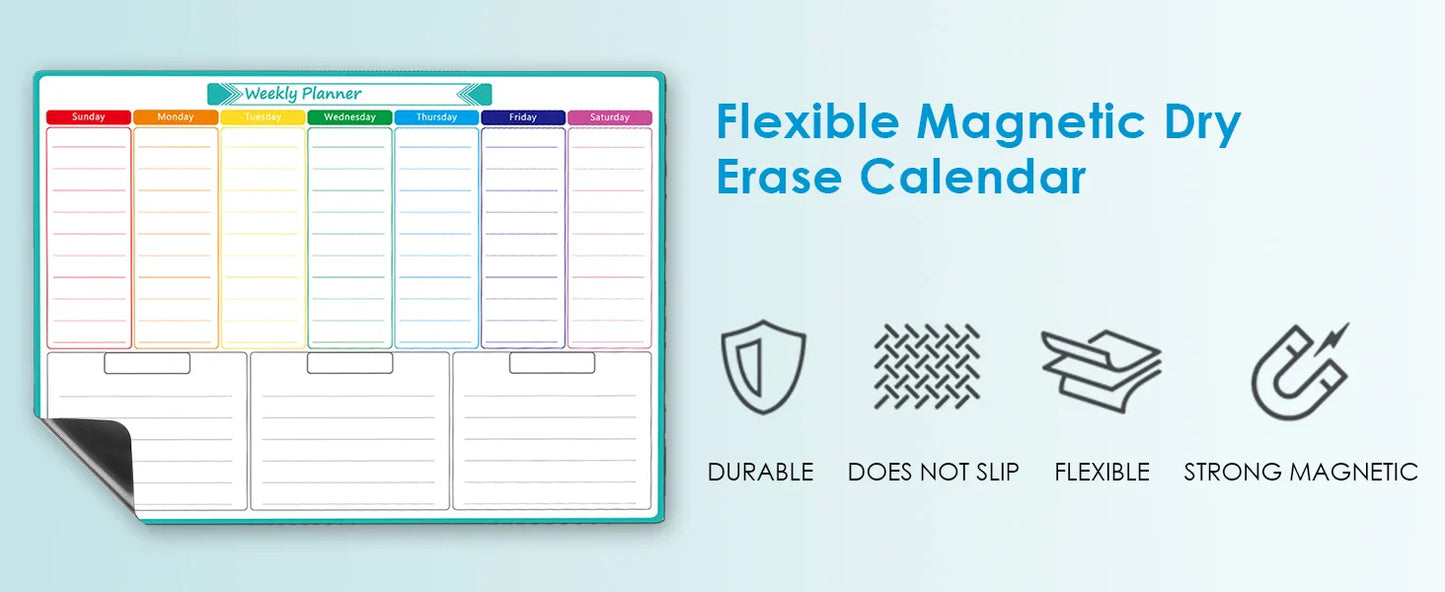 A3 Dry Erase Whiteboard Fridge Calendar – Weekly & Monthly Planner in Spanish, French, English