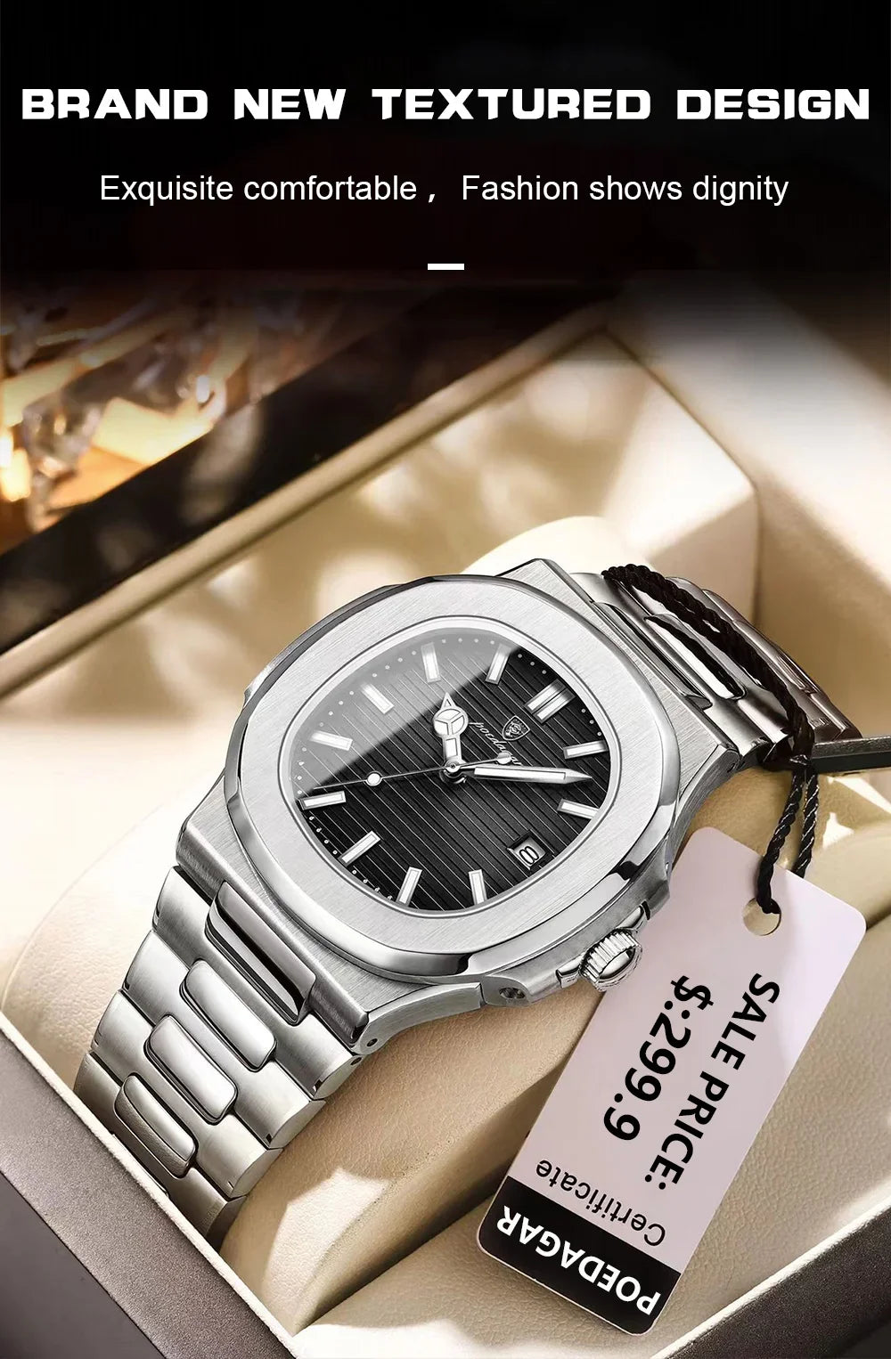 POEDAGAR Luxury Men's Sports Watch — Waterproof Luminous Quartz Wristwatch with Square Dial & Date