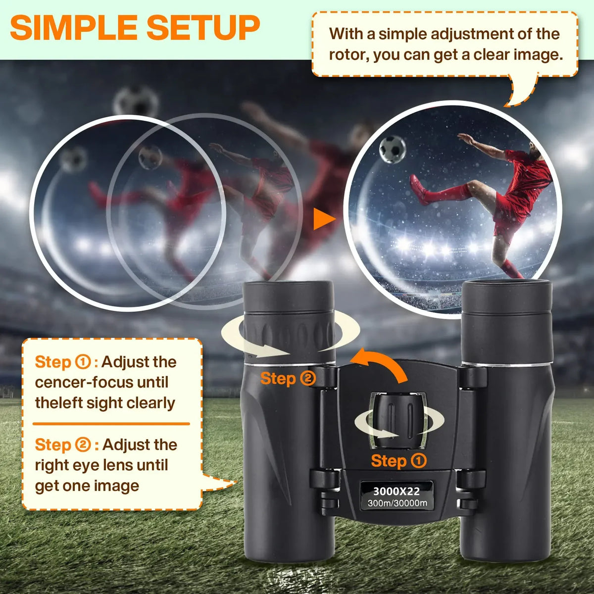 3000x22 Powerful Binoculars: Long-Range Folding Mini Telescope with BAK4 FMC Optics - Ideal for Hunting, Sports, Outdoor Camping, Travel