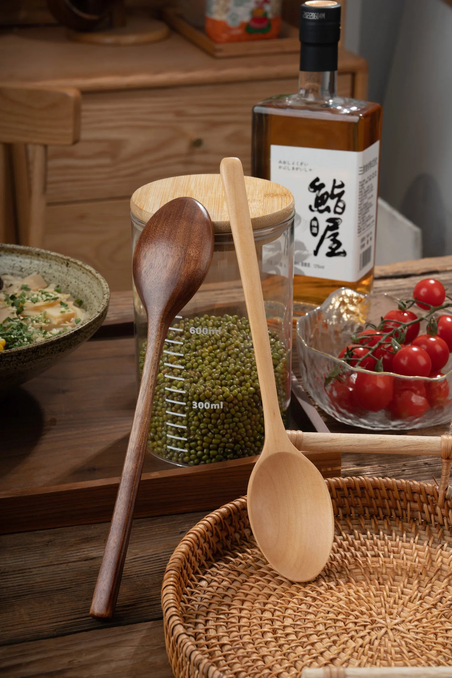 5-Piece Wooden Spoon and Fork Set – Eco-Friendly Natural Ellipse Ladle for Cooking, Tableware Accessories