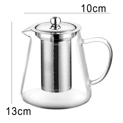 450ml-950ml Heat-Resistant Glass Teapot – Stainless Steel Tea Strainer Infuser, Flower Kettle for Kung Fu Teaware, Puer & Oolong Tea