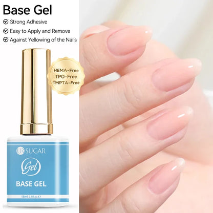 UR SUGAR 2 in 1 Base Gel & No Wipe Top Coat 15ml - Semi-Permanent UV Gel Primer for Nail Art Manicure Design