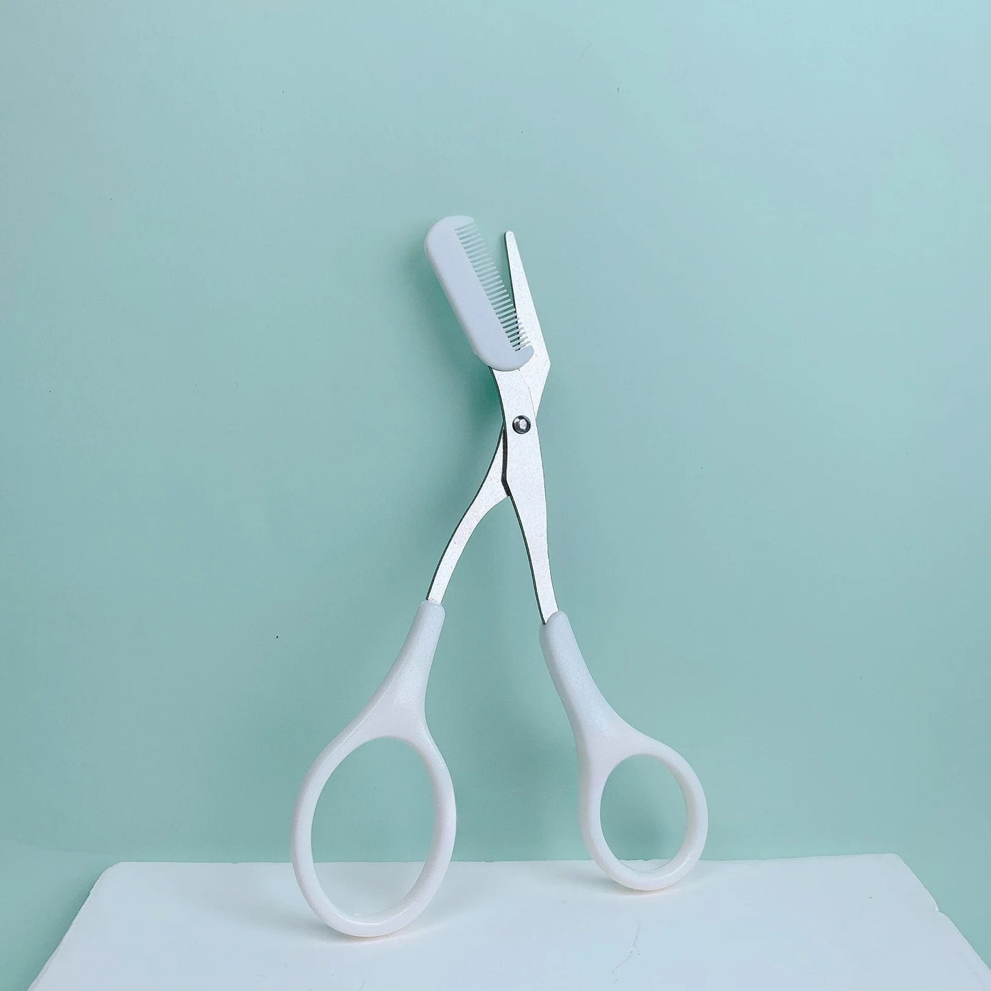 Pink Eyebrow Trimming Scissors - Stainless Steel Brow Grooming Tool with Built-In Comb