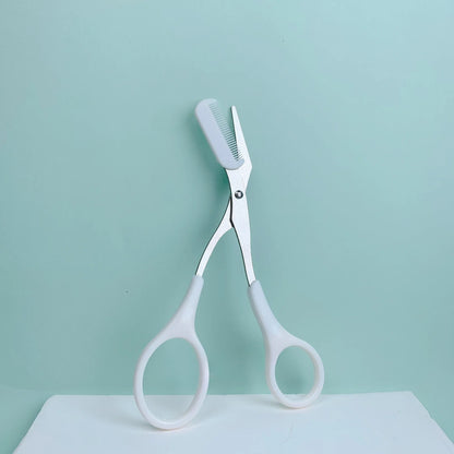 Pink Eyebrow Trimming Scissors - Stainless Steel Brow Grooming Tool with Built-In Comb