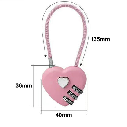 Heart-Shaped Love Lock for Wedding, School Bag, Backpack & Trolley Box - Zinc Alloy Combination Lock