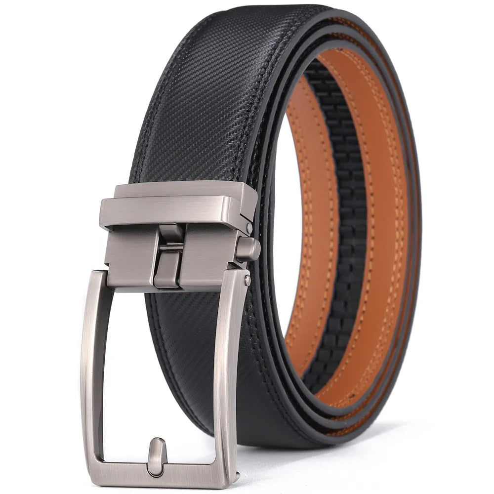 Men’s Luxury Leather Click Belt – Automatic Buckle Designer Waist Strap for Jeans (Blue, 3.5cm)