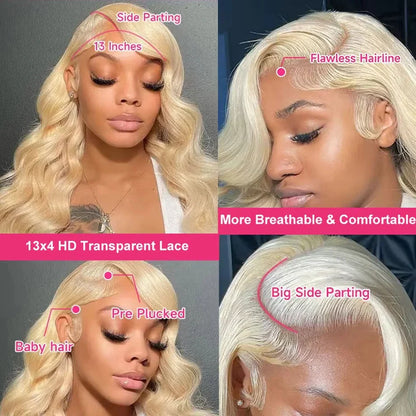 613 Honey Blonde Body Wave HD Lace Front Wig – 13x6 Transparent Lace, 13x4 Glueless Human Hair Wig, 180 Density for Women