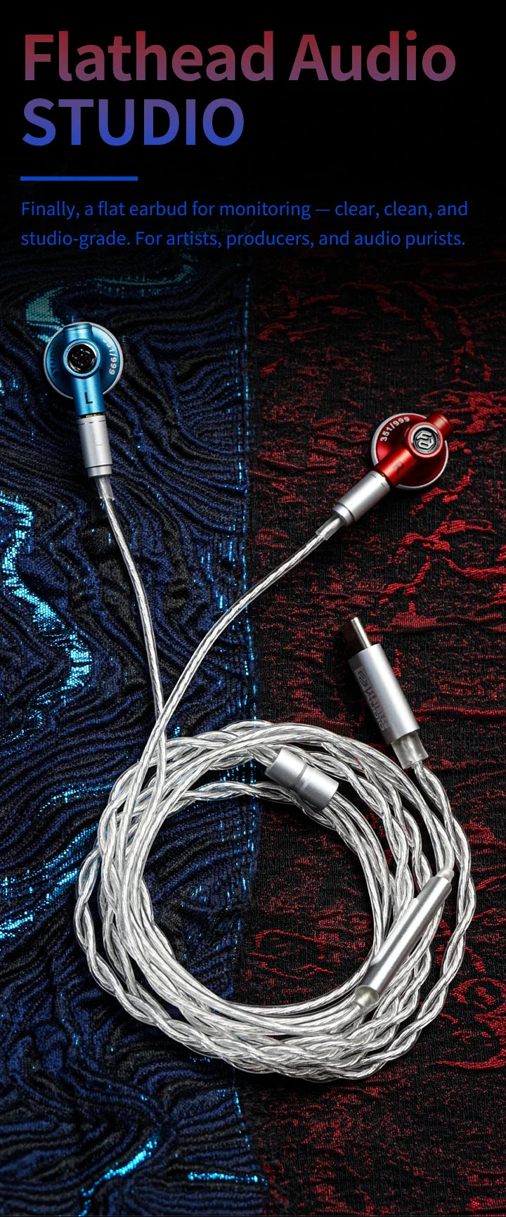 Guangda HIFI Flathead Studio Earbuds — Wired Hi-Res Earphones for Gaming & Music (3.5mm / 4.4mm / USB-C)