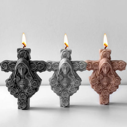 Silicone Candle Mold — Cross of Jesus & Mary DIY Mold for Resin, Plaster, and Christmas Candle Making Supplies