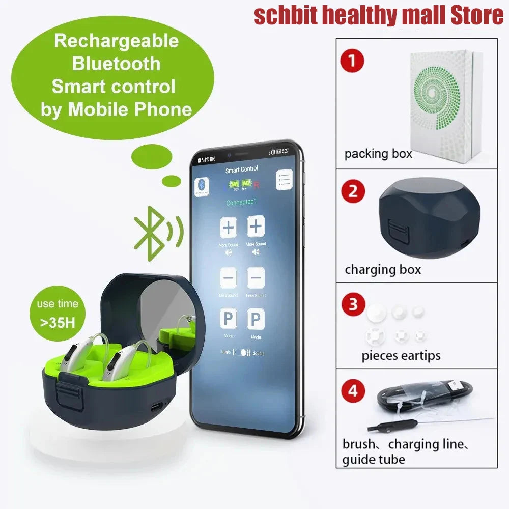 2024 Bluetooth Hearing Aid – ELHearing Rechargeable Mini Device with Programmable Digital Features & Portable Charging Case