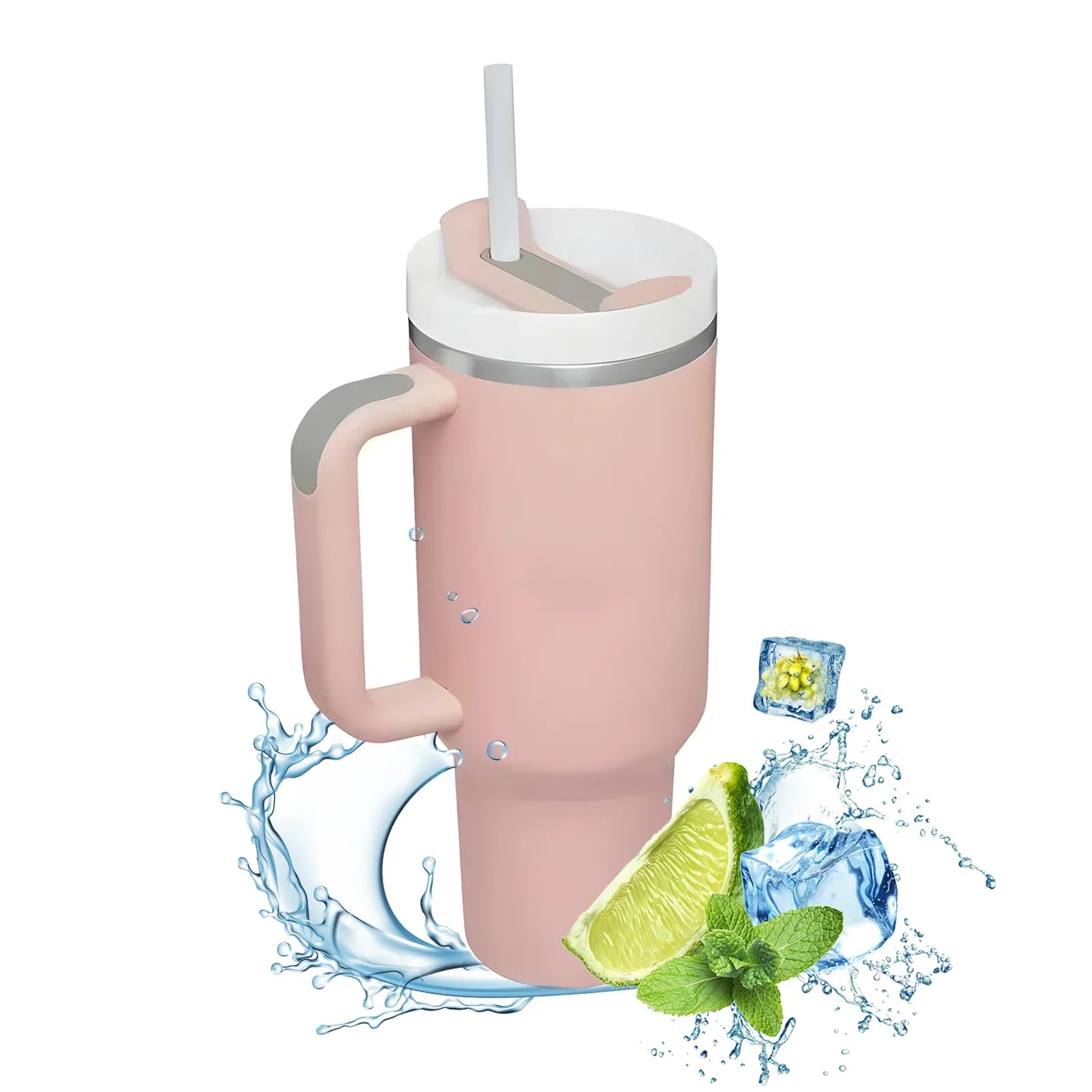 1200ml Insulated Stainless Steel Tumbler with Handle – Portable Thermal Mug for Hot & Cold Coffee with Straw