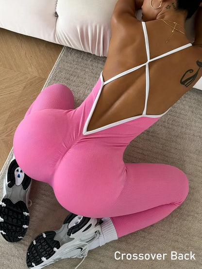 CZGUKE Women’s Pink Sports Jumpsuit One Piece Bodysuit – Gym Fitness Yoga Romper Running Workout Activewear Overalls