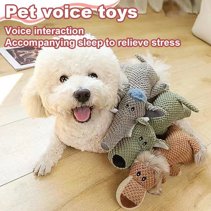 Plush Dog Chew Toy - Bite-Resistant Squeaky Teeth Cleaning Toy for Small Dogs