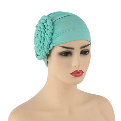 Diamond Braided Turban Hat for Women – Muslim Hijab Bonnet, African Headwrap Cap, Inner Headscarf