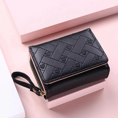 Women's Embroidered Love Zero Wallet - Large Capacity, Zipper and Buckle Closure, Fashionable Card Holder