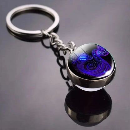 S12 Constellation Keychain – Luminous Double-Sided Zodiac Glass Ball Pendant for Men & Women
